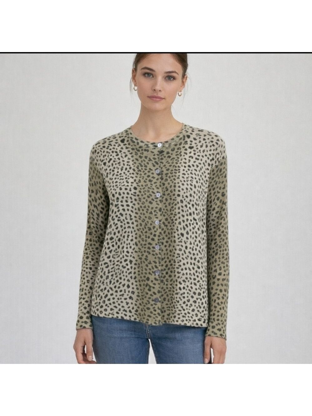 XXist Leopard Print Button-Up Cardigan With Gold Threading Size Large